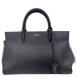 Yves Saint Laurent  Cabas Rive Gauche Small Pebbled Leather Satchel Bag Black